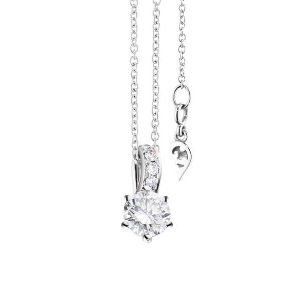 Collier "Diamante in Amore" 750WG 6-er Krappe, Brillantöse, 1 Diamant Brillant-Schliff 0.50ct TW/si1 GIA Zertifikat, 5 Diamanten Brillant-Schliff 0.02ct TW/vs1, Länge 45.0 cm, Zwischenöse bei 42.0 cm