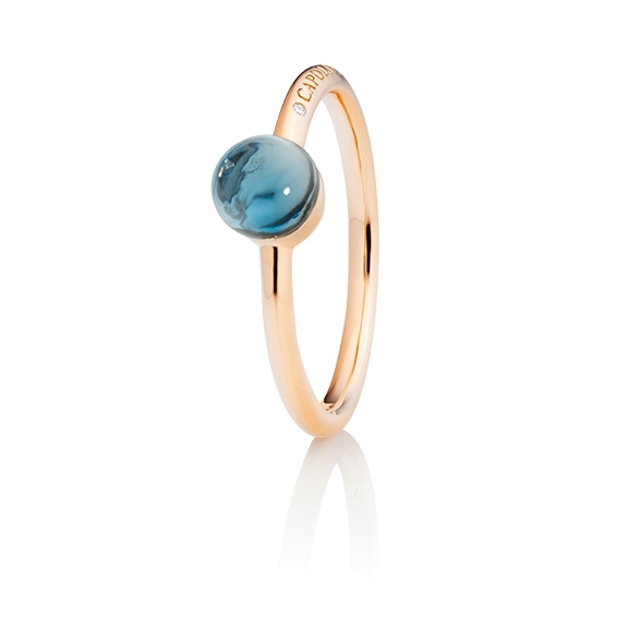 Ring "Happy Holi" 750RG, Topas London blue Cabochon Ø 6.0 mm ca. 1.20ct, 1 Diamant Brillant-Schliff 0.004ct TW/vs1