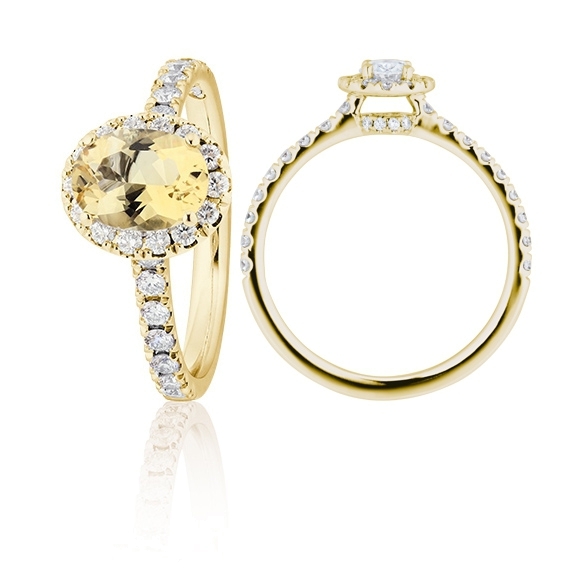 Ring "Shades of Love" 750GG, 1 Citrin gold oval facettiert 8x6 mm ca. 1.00ct, 40 Diamanten Brillant-Schliff 0.49ct TW/vs1, 1 Diamant Brillant-Schliff 0.005ct TW/vs1