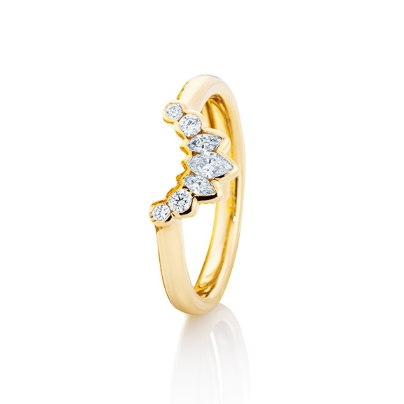 Ring "Jaquet" 750GG, 3 Diamanten Navette-Schliff 0.11ct TW/vs1, 4 Diamanten Brillant-Schliff 0.09ct TW/vs1