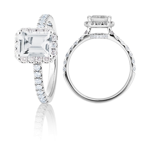 Ring "Shades of Love" 750WG, 1 Emerald Cut 0.50ct TW/si1 GIA Zertifikat, 40 Diamanten Brillant-Schliff 0.37ct TW/vs1, 1 Diamant Brillant-Schliff 0.005ct TW/vs1