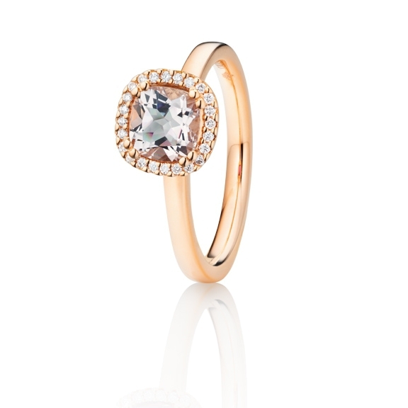 Ring "Espressivo" 750RG, Morganit antik 6.0 x 6.0 mm ca. 0.90ct, 24 Diamanten Brillant-Schliff 0.07ct TW/si