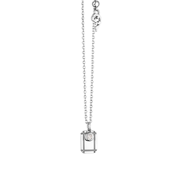 Collier "Poesia" 750WG, mit einem personalisierbaren rechteckigen Tag und einem beweglichen Diamanten 0.04ct TW/vs1, Ankerkette Ø 0.9 mm, Länge 41.0 cm, Zwischenöse bei 38.0 cm