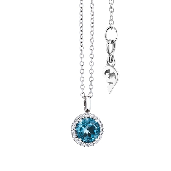 Collier "Espressivo" 750WG, Topas london blue facettiert Ø 6.0 mm, 22 Diamanten Brillant-Schliff 0.06ct TW/si1, Länge 45/42cm
