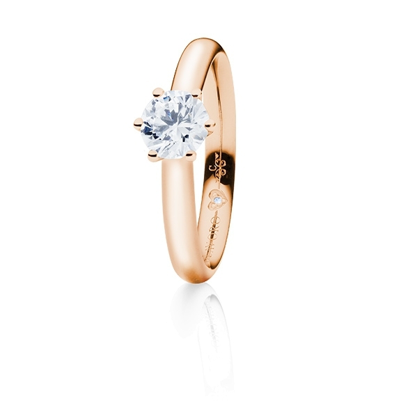 Ring "Diamante in Amore" 750RG 6-er Krappe, 1 Diamant Brillant-Schliff 0.70ct TW/vs1 GIA Zertifikat, 1 Diamant Brillant-Schliff 0.005ct TW/vs1