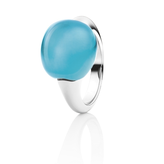 Ring "Tramonto" 750WG, Topas sky blue Cabochon 14.5 x 13.5 mm ca. 19.00ct