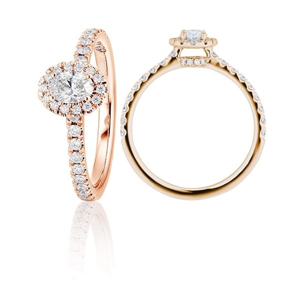 Ring "Shades of Love" 750RG, 1 Diamant Oval Cut 0.30ct TW/si1 GIA Zertifikat, 40 Diamanten Brillant-Schliff 0.29ct TW/vs1, 1 Diamant Brillant-Schliff 0.005ct TW/vs1
