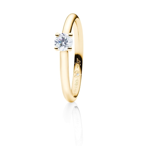 Ring "Diamante in Amore" 750GG 4-er Krappe, 1 Diamant Brillant-Schliff 0.33ct TW/vs1, GIA Zertifikat, 1 Diamant Brillant-Schliff 0.005ct TW/vs1