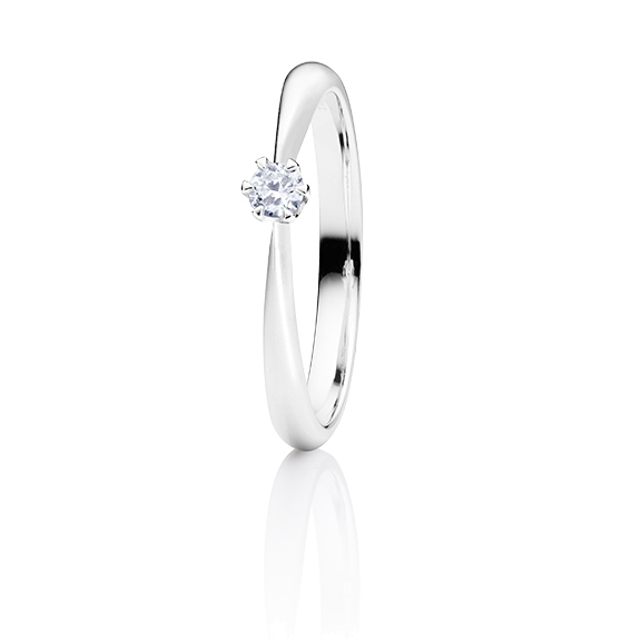 Ring "Classico" 750WG 6-er Krappe, 1 Diamant Brillant-Schliff 0.15ct TW/si