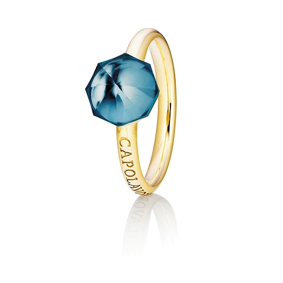 Ring "My Sunshine" 750GG, Topas London blue Cabochon facettiert  8.90 x 8.90mm ca. 5.60ct, 1 Diamant Brillant-Schliff 0.004ct TW/vs1