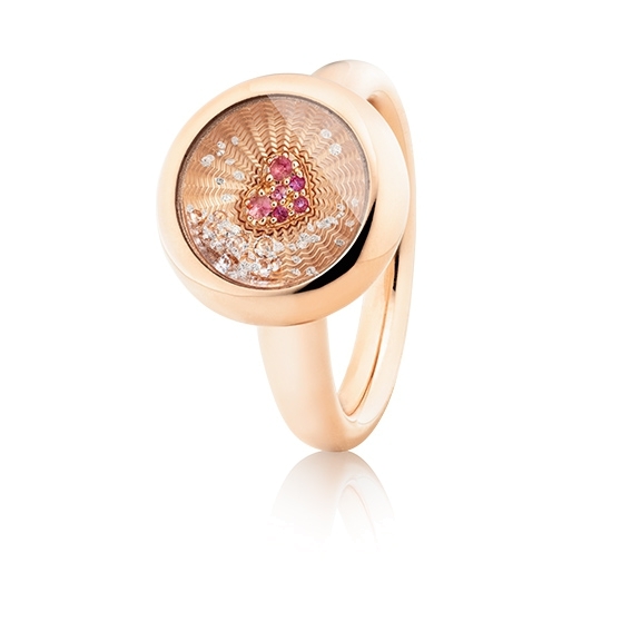 Billion Dreams "Dreamys" Ring rund mini mit einem Herz 750RG, 52 schwebende Diamanten Brillant-Schliff 0.28ct TW/vs1, Pink Saphir ca. 0.04ct