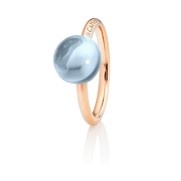 Ring "Happy Holi" 750RG, Topas skyblue Cabochon Ø 9.0 mm ca. 4.60ct, 1 Diamant Brillant-Schliff 0.004ct TW/vs