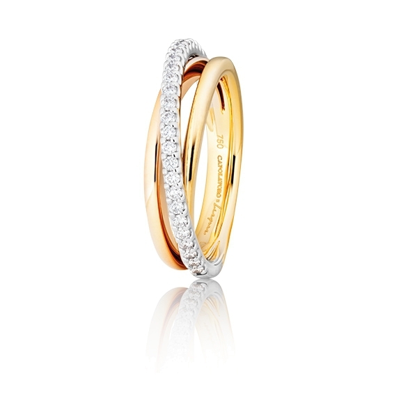 Ring Liapure "Trillion Times" 750 Karat Gold Tricolour, 25 Diamanten Brillant-Schliff 0.28ct TW/si