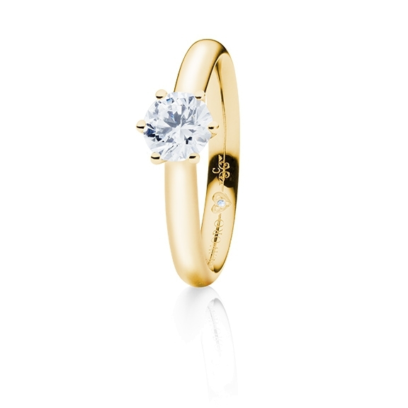Ring "Diamante in Amore" 750GG 6-er Krappe, 1 Diamant Brillant-Schliff 0.70ct TW/vs1 GIA Zertifikat, 1 Diamant Brillant-Schliff 0.005ct TW/vs1