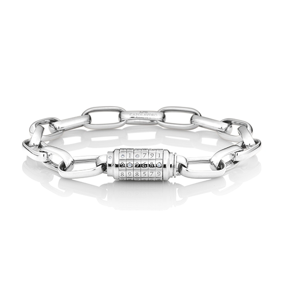 Armband "LOVE LOCK 02" 750WG, 6 Diamanten Brillant-Schliff 0.02ct TW/vs, 1 Diamant Brillant-Schliff 0.003ct oceanblue beh., Innenumfang 17.0 cm