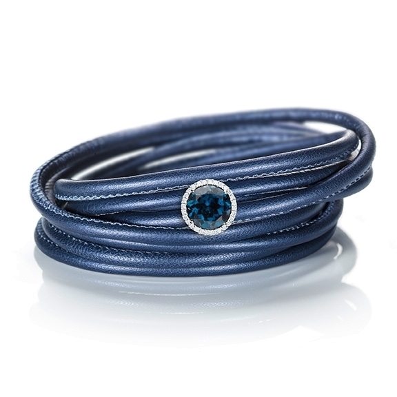 Schmuckelement "Espressivo" 750WG, Topas London blue facettiert Ø 9.0 mm, 28 Diamanten Brillant-Schliff 0.10ct TW/si