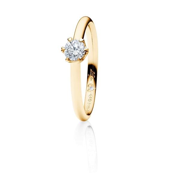 Ring "True Love" 750GG 6-er Krappe mit seitl. WG-Herz, 1 Diamant Brillant-Schliff 0.33ct TW/vs1 GIA Zertifikat, 1 Diamant Brillant-Schliff 0.005ct TW/vs1