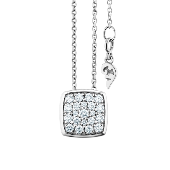 Collier "Dolcini Quadrat mittel" 750WG, 21 Diamanten Brillant-Schliff 0.29ct TW/vs1, Länge 45.0 cm, Zwischenöse bei 42.0 cm