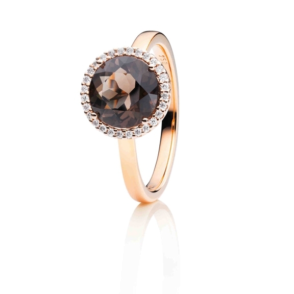 Ring "Espressivo" 750RG, Rauchquarz facettiert Ø 9.0 mm ca. 2.0ct, 28 Diamanten Brillant-Schliff 0.10ct TW/si