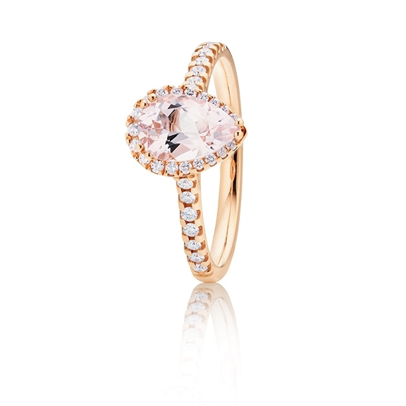 Ring "Jennifer x Espressivo" 750RG , Morganit facettiert 9x6 mm ca. 1.10ct, 39 Diamanten Brillant-Schliff 0.26ct TW/si1