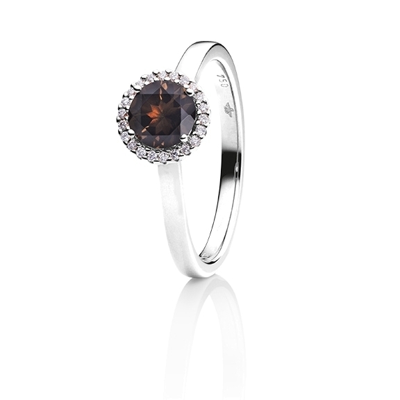 Ring "Espressivo" 750WG, Rauchquarz facettiert Ø 6.0 mm 0.70ct, 22 Diamanten Brillant-Schliff 0.06ct TW/si1