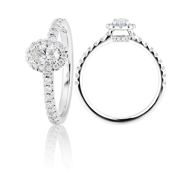 Ring "Shades of Love" 750WG, 1 Diamant Oval Cut 0.30ct TW/si1 GIA Zertifikat, 40 Diamanten Brillant-Schliff 0.29ct TW/vs1, 1 Diamant Brillant-Schliff 0.005ct TW/vs1