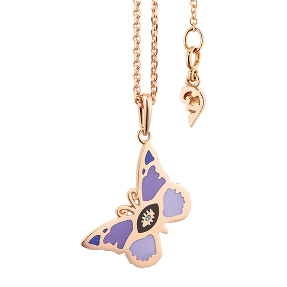 Collier "Magic Butterfly" 750RG Emaille - Lack lila, 1 Diamant Brillant-Schliff 0.005ct oceanblue beh.