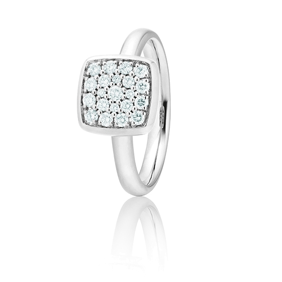 Ring "Dolcini Quadrat mittel" 750WG, 21 Diamanten Brillant-Schliff 0.29ct TW/vs