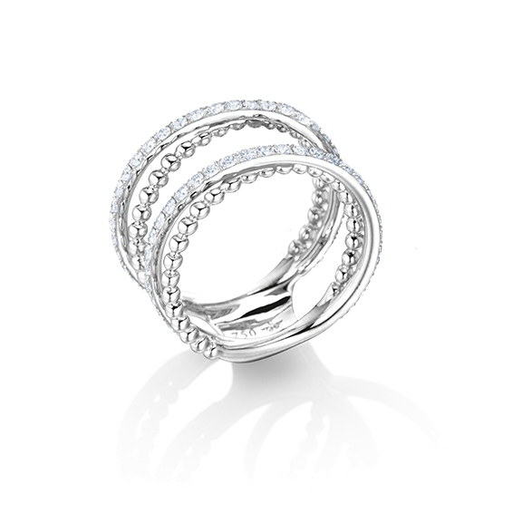 Ring "Jaquet" 750WG, mit Kugeln 66 Diamanten Brillant-Schliff 0.85ct TW/vs1