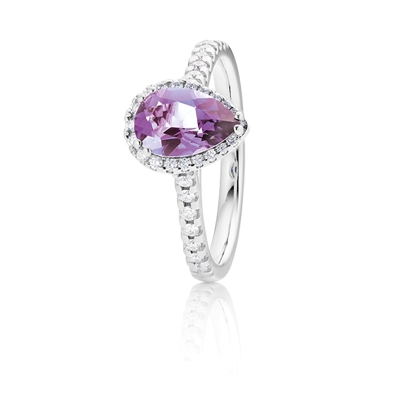 Ring "Jennifer Espressivo" 750WG , Amethyst facettiert 9x6 mm ca. 0.95ct, 39 Diamanten Brillant-Schliff 0.26ct TW/si1