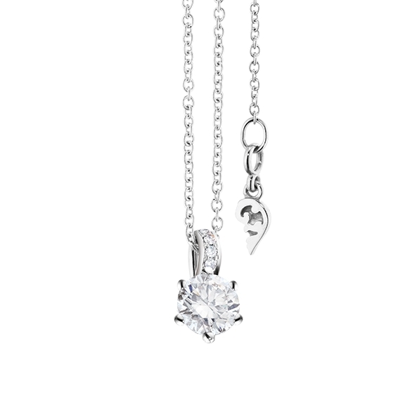 Collier "Diamante in Amore" 750WG 6-er Krappe, Brillantöse, 1 Diamant Brillant-Schliff 0.40ct TW/si1 GIA Zertifikat, 5 Diamanten Brillant-Schliff 0.02ct TW/vs1, Länge 45.0 cm, Zwischenöse bei 42.0 cm