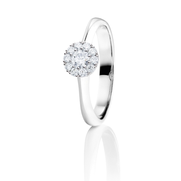 Ring "Brillantissimo" 750WG, 1 Diamant Brillant-Schliff 0.15ct TW/vs, 10 Diamanten Brillant-Schliff 0.15ct TW/vs